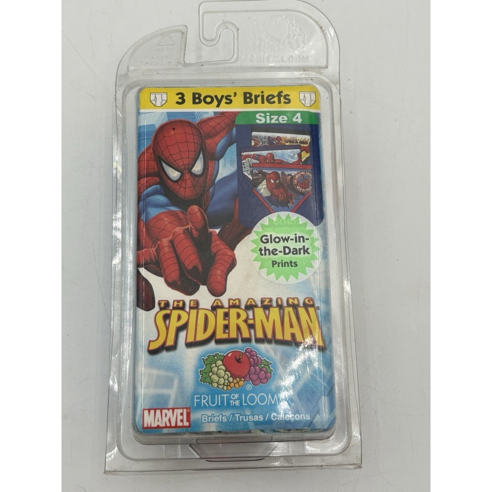 VTG 2007 Fruit Of The Loom Funpals Spider-Man Boys Briefs 3pk Sz 4 Glow Sealed